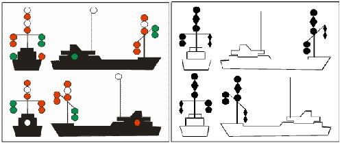 Señales de dragado nocturnas y diurnas